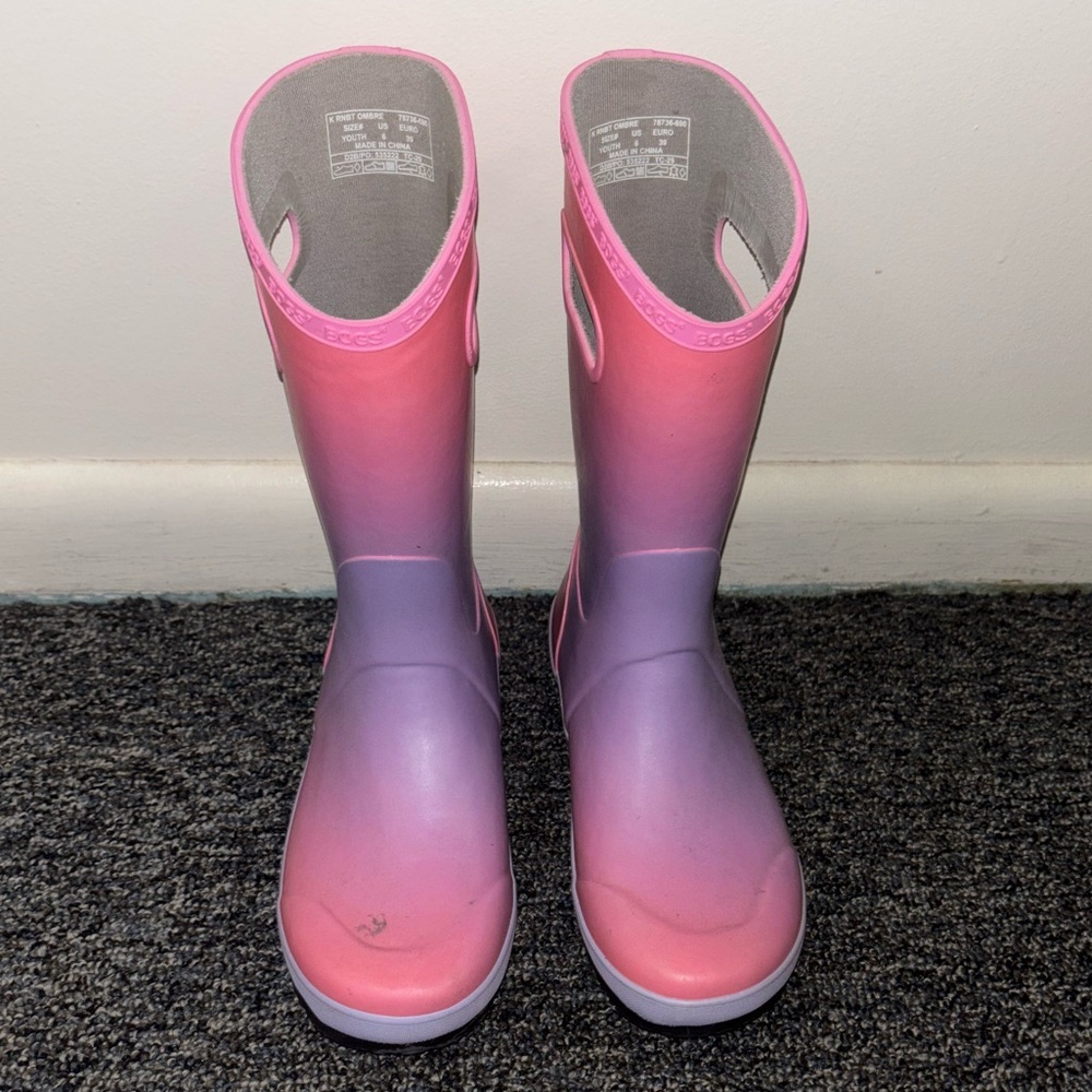 BOGS Kids Ombre Rain Boots Youth 6 – Pink Purple Waterproof Rubber Boots - Picture 12 of 12